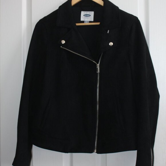 Old Navy Black Faux Suede Moto Jacket Womens M - Picture 8 of 8